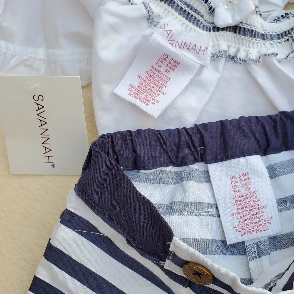 Savannah navy blue and white striped tank top and shorts 3-6 months